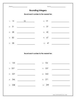 Round each number to the nearest ten Worksheet
