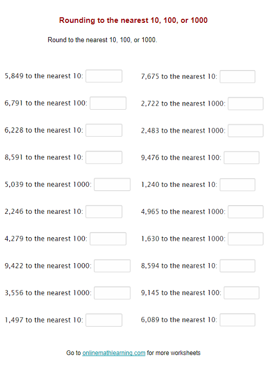 round to the nearest thousand worksheet