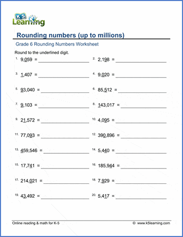 Grade 6 Rounding Worksheets: Rounding numbers (up to millions ...