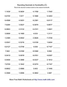 Rounding Decimals to Hundredths (C) Worksheet for 3rd - 5th Grade ...