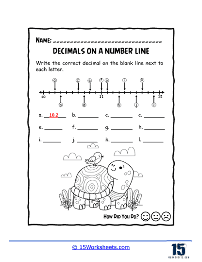 rounding decimals on a number line worksheet