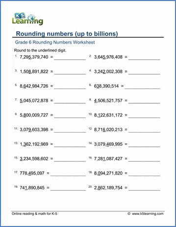Grade 6 Rounding Worksheets: Rounding numbers (up to billions ...