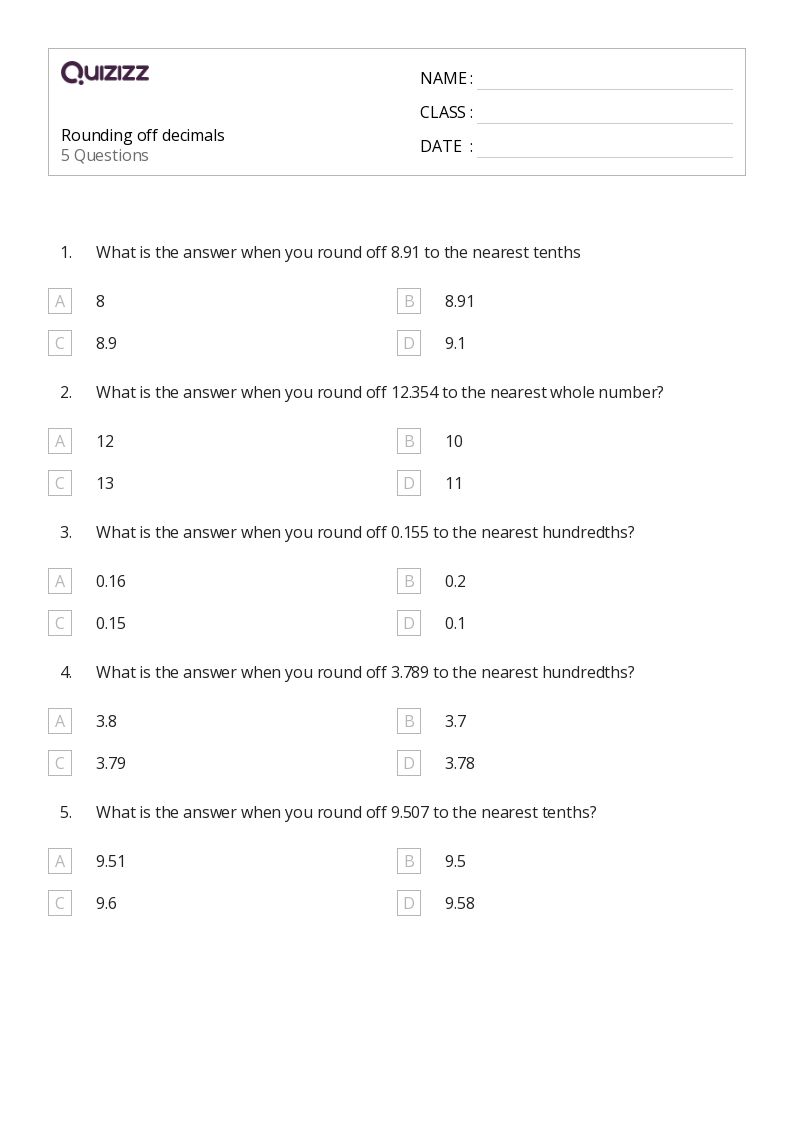 rounding decimals worksheet printable
