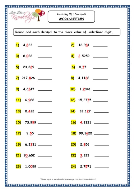 Grade 4 Maths Resources (3.4 Rounding Off Decimals Printable ...