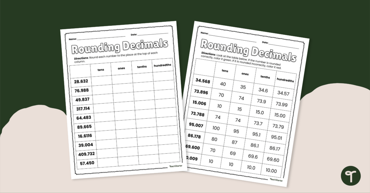 Rounding Decimals - Worksheet for 5th Grade | Teach Starter