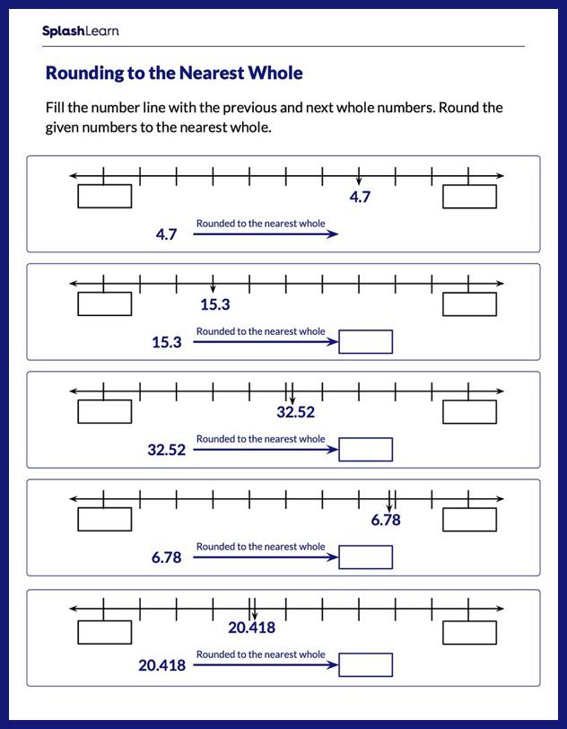 Round Decimals to the Nearest Whole - Math Worksheets - SplashLearn