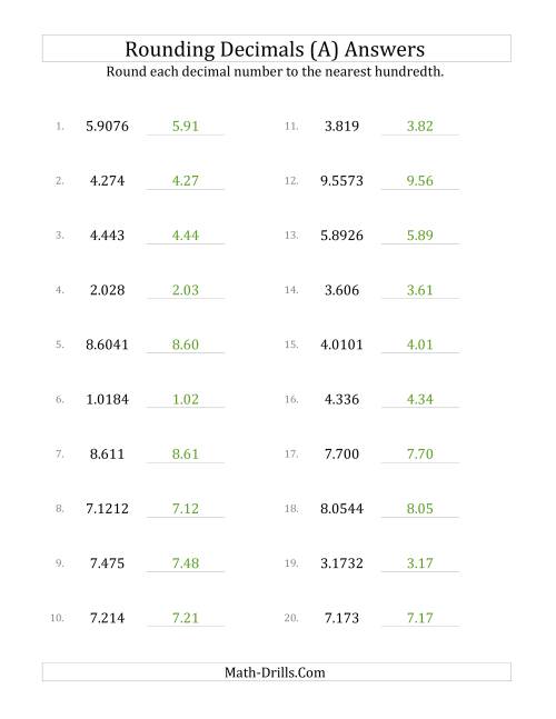 Rounding Various Decimals to Hundredths (A)
