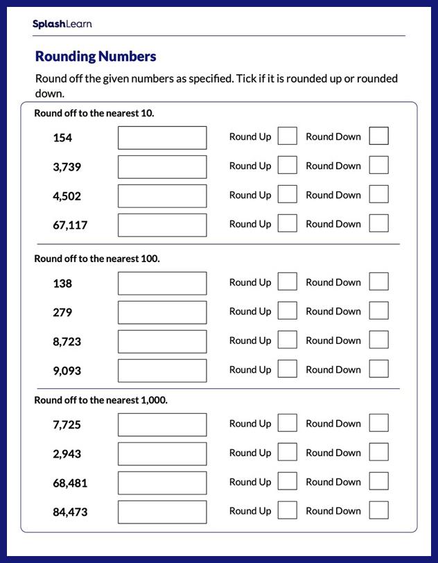 Rounding Numbers - Math Worksheets - SplashLearn