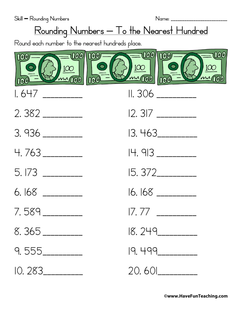 Rounding to the Nearest Hundred Worksheet  