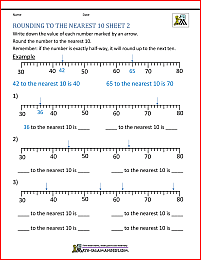 rounding numbers number line worksheet
