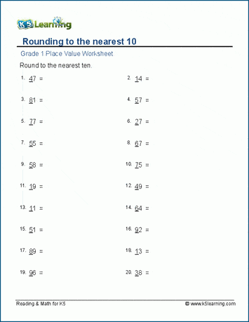 rounding numbers to the nearest ten worksheet