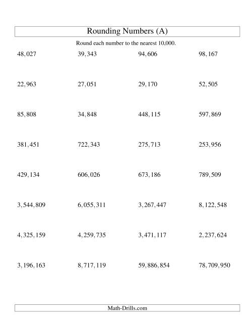 rounding numbers to the nearest ten worksheet