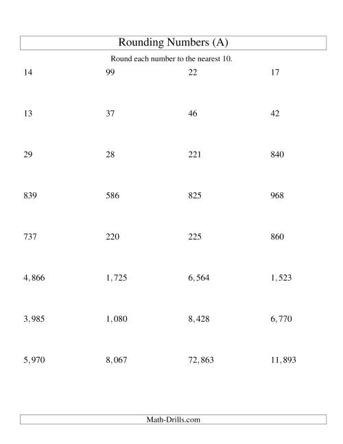 Rounding Numbers to the Nearest 10 (U.S. Version) (A)
