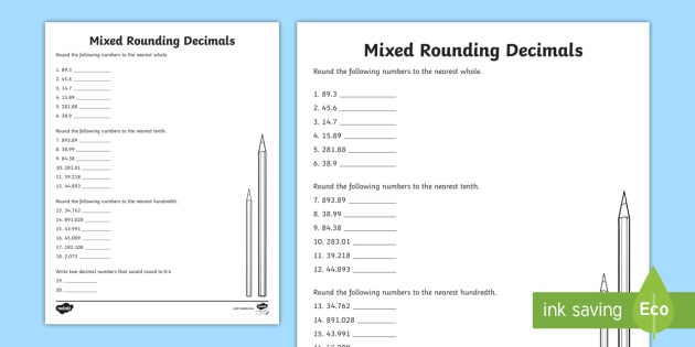rounding numbers to the nearest tenth worksheet