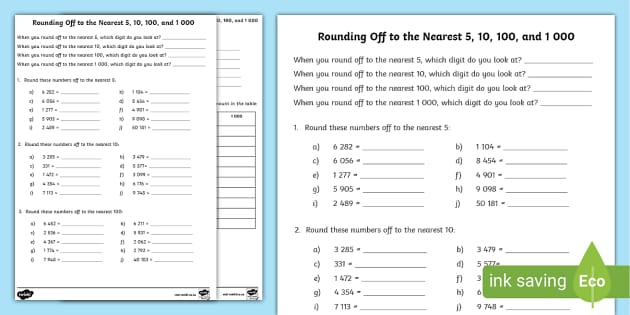 Rounding Off to the Nearest 5, 10, 100 and 1 000 Activity Sheet