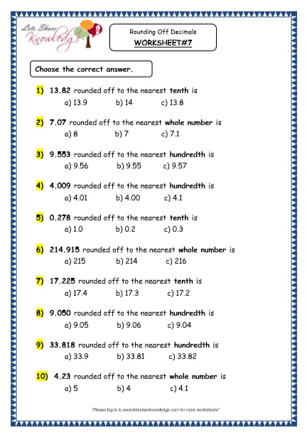 Grade 4 Maths Resources (3.4 Rounding Off Decimals Printable ...