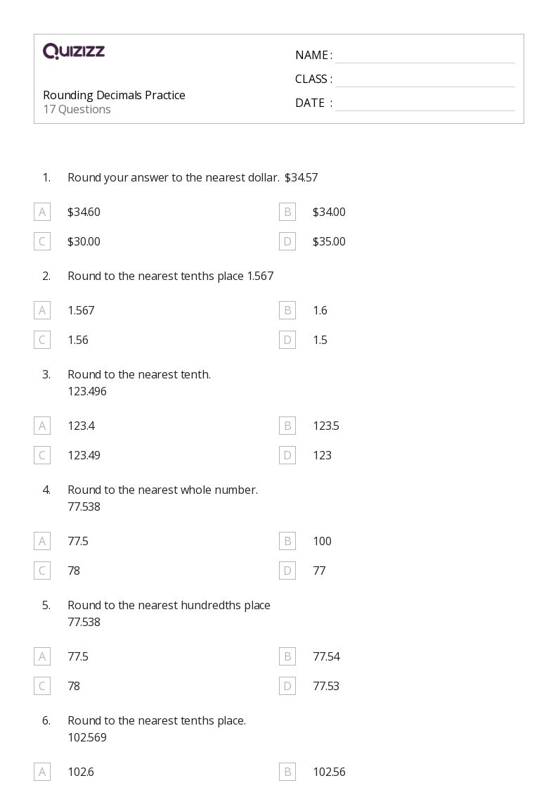 50+ Rounding Decimals worksheets for 8th Class on Quizizz | Free ...