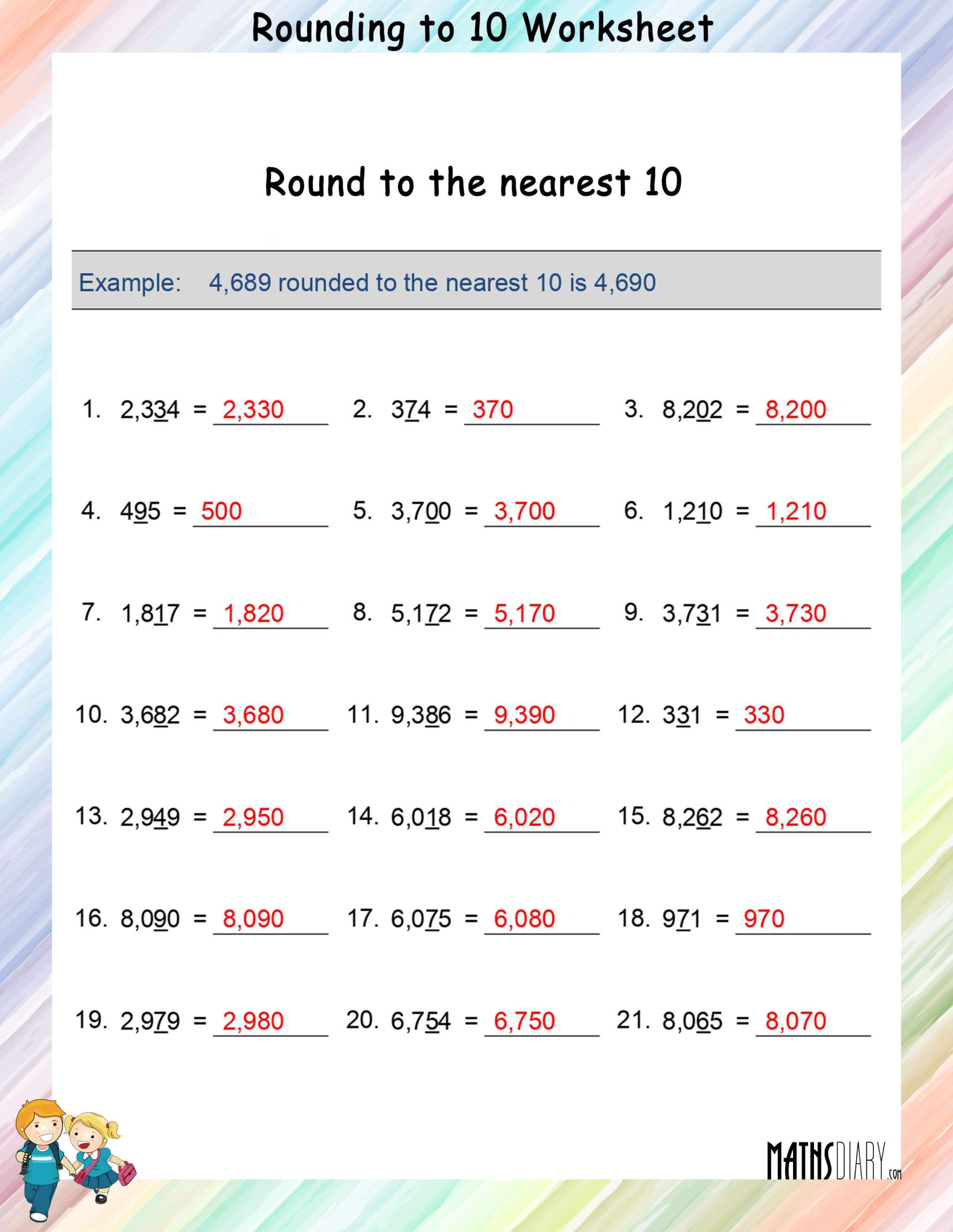 rounding to nearest 10 worksheet