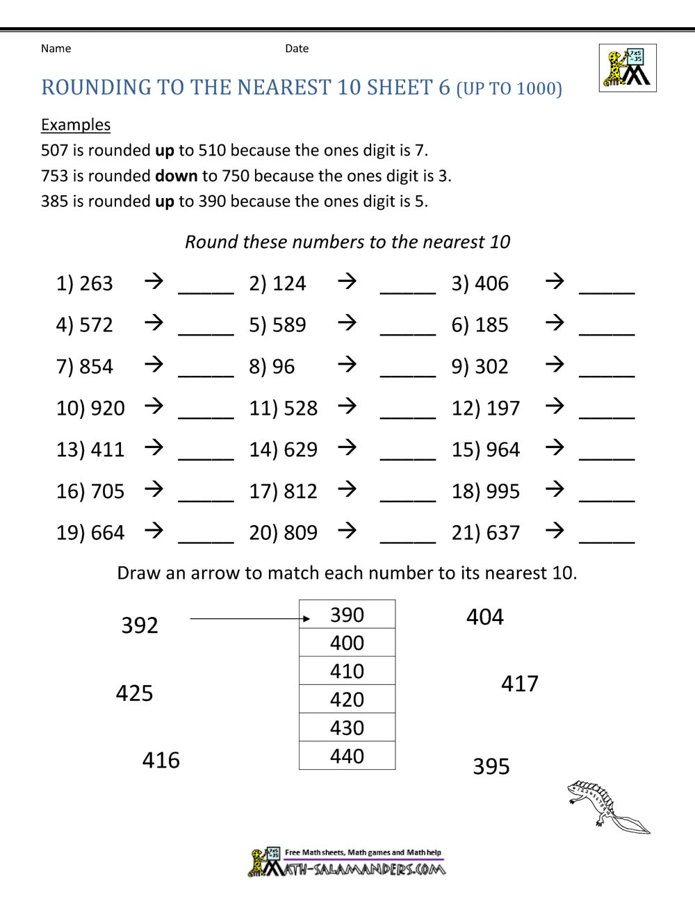 rounding to nearest ten worksheet