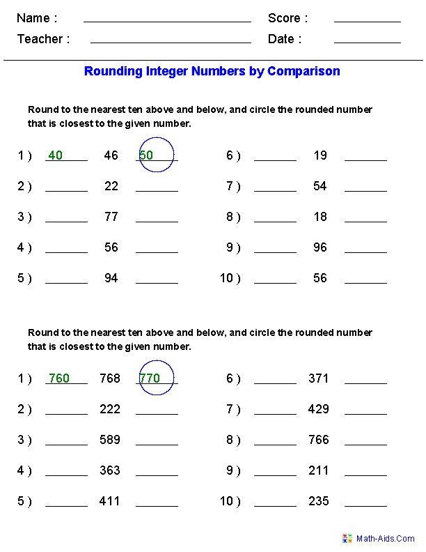 rounding to tens and hundreds worksheet