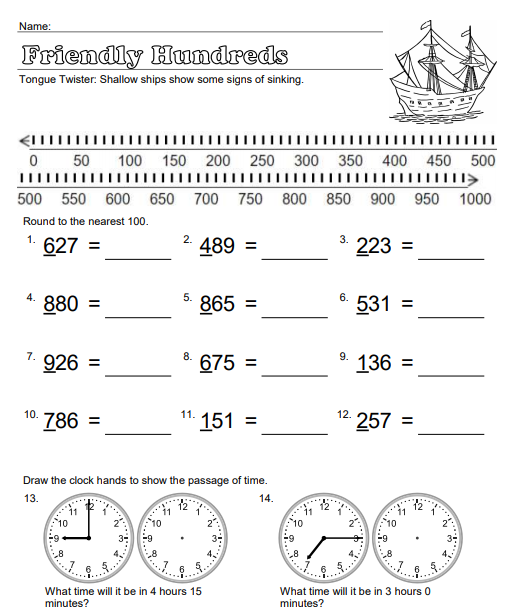 Friendly Hundreds--3rd Grade Rounding Worksheet | Educational Resource