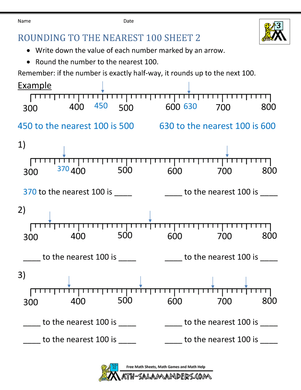 rounding to the nearest hundred worksheet