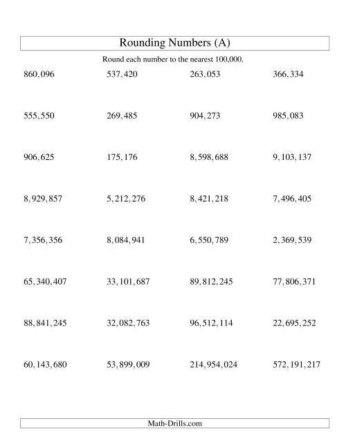 Rounding Numbers to the Nearest 100,000 (U.S. Version) (A)