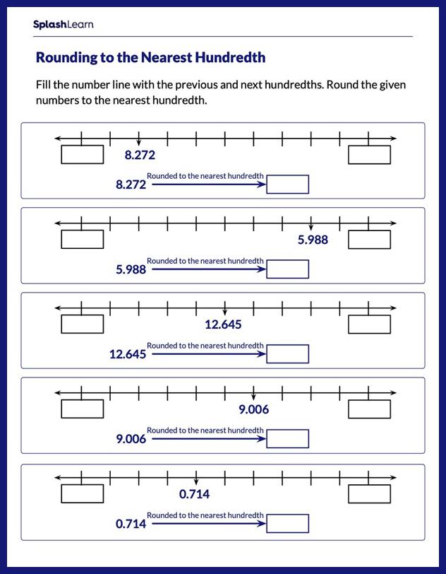Round Decimals to the Nearest Hundredth Math Worksheets
