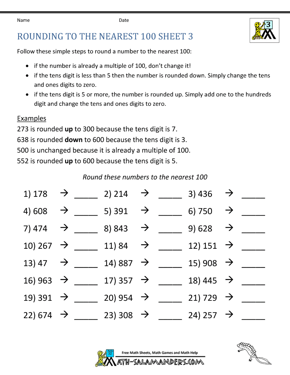 rounding to the nearest whole number worksheet