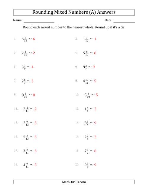 Rounding Mixed Numbers to the Nearest Whole (A)