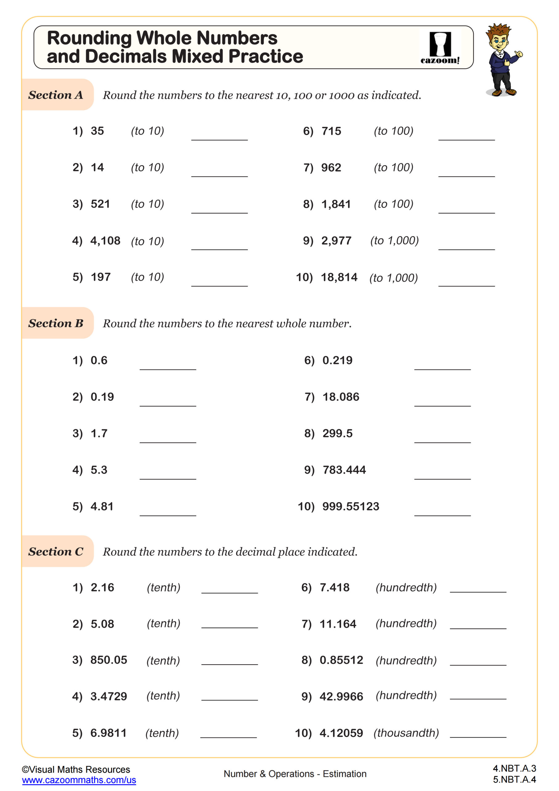 Rounding Whole Numbers and Decimals Mixed Practice Worksheet | PDF ...