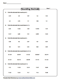 Rounding Decimals Worksheets