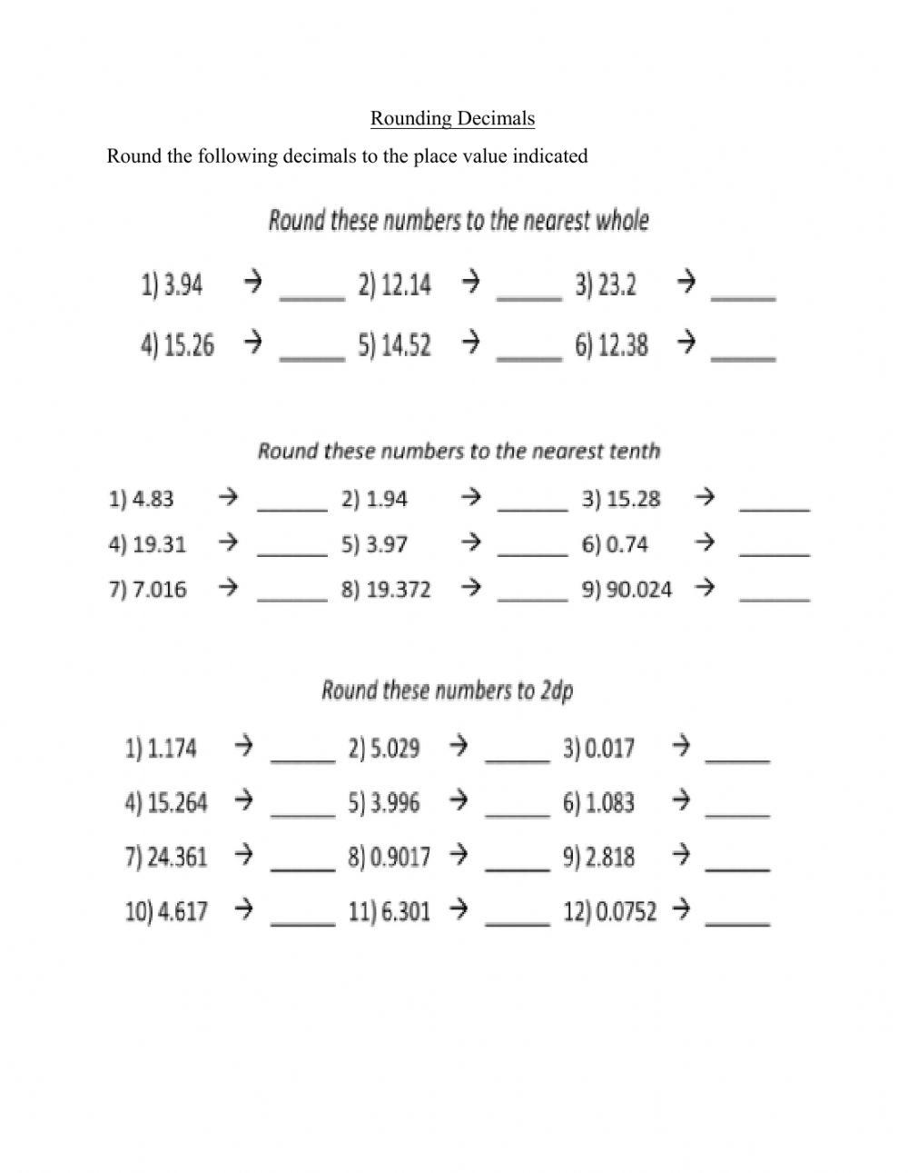 Free rounding with decimals worksheet, Download Free rounding with
