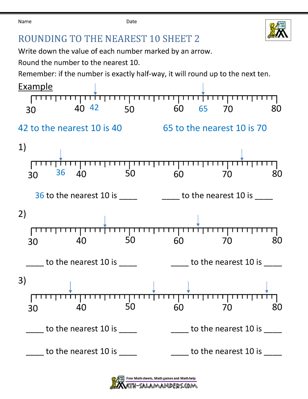 rounding with number lines worksheet
