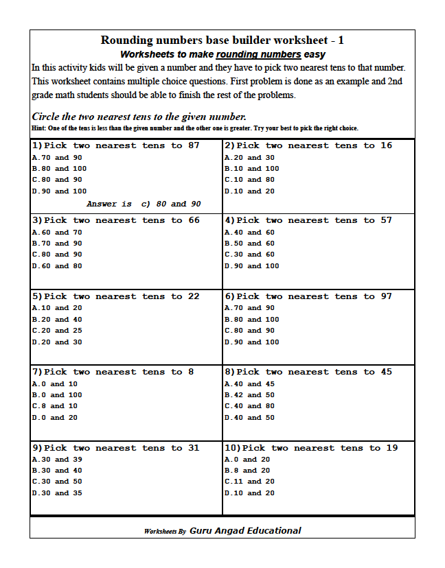 Rounding Worksheet 3rd Grade: Printable PDF for Kids
