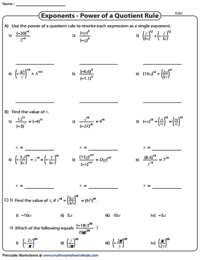 Laws of Exponents Worksheets