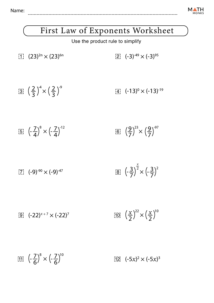Exponents Worksheets with Answer Key