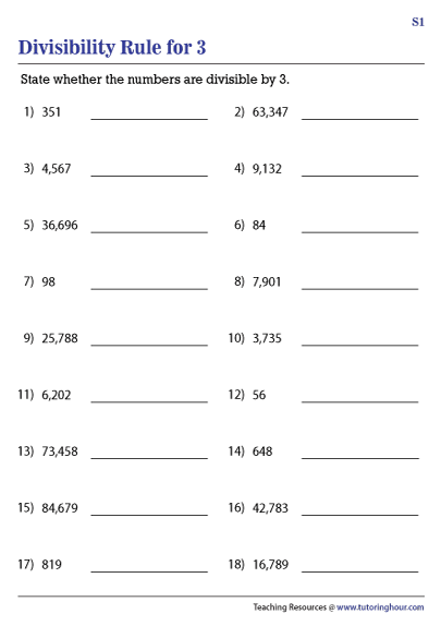 rules of divisibility worksheet