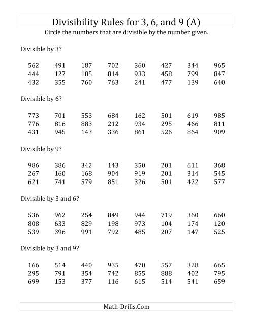 rules of divisibility worksheet