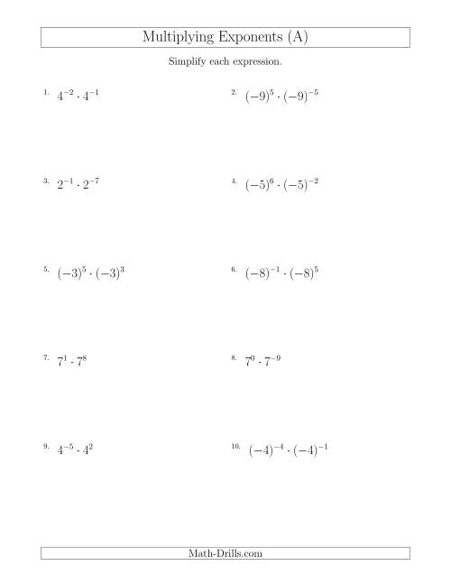 rules of exponents worksheet pdf
