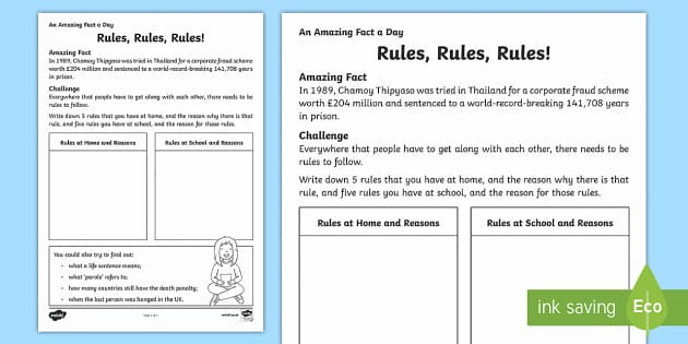 Rules! Rules! Rules! Worksheet / Worksheet (teacher made)