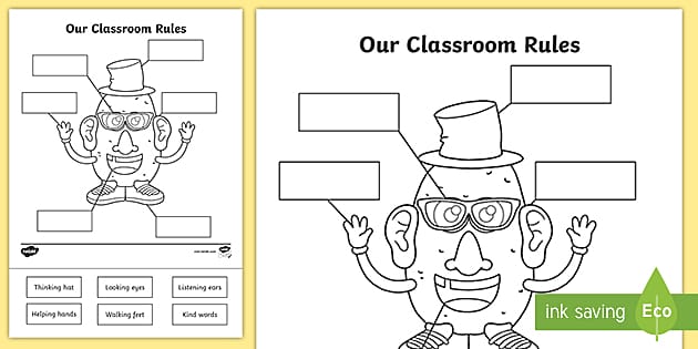 Potato Character Classroom Rules Cut and Stick Worksheet