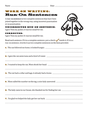 Work on Writing: Run-On Sentences | Worksheet 