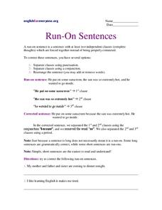 Run-On Sentences Worksheet for 4th - 6th Grade | Lesson Planet