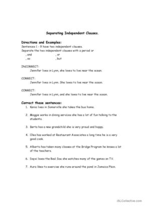 11 Punctuation: correcting run-on sentences English ESL work…