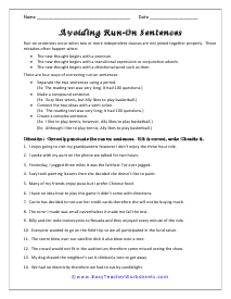 Run-On Sentences Worksheets