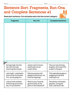 Sentence Sort: Fragments, Run-Ons, and Complete Sentences #1 ...