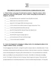 run ons and fragments worksheet