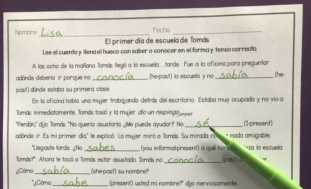 saber and conocer worksheet