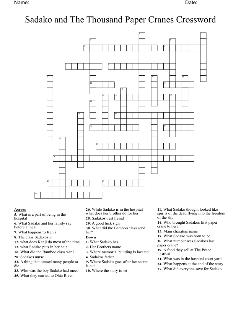 Sadako and the Thousand Paper Cranes Book Units Teacher Worksheets